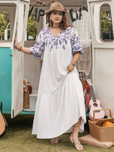Plus Size Printed Tie Neck Half Sleeve Maxi Dress OutfitFlow